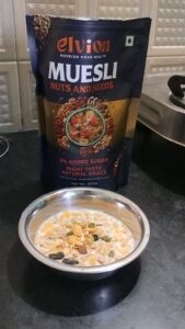 Healthy muesli with nuts and seeds 0 percent added sugar Crunchy muesli oats with mixed nuts and seeds. Elvion muesli healthy breakfast cereal.